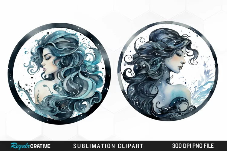 Watercolor Aquarius Zodiac Sign Clipart