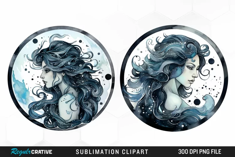 Watercolor Aquarius Zodiac Sign Clipart