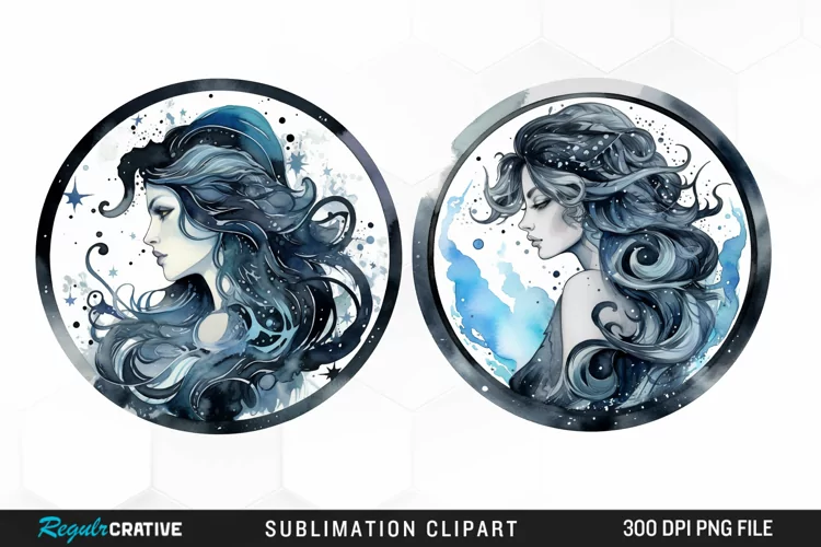 Watercolor Aquarius Zodiac Sign Clipart