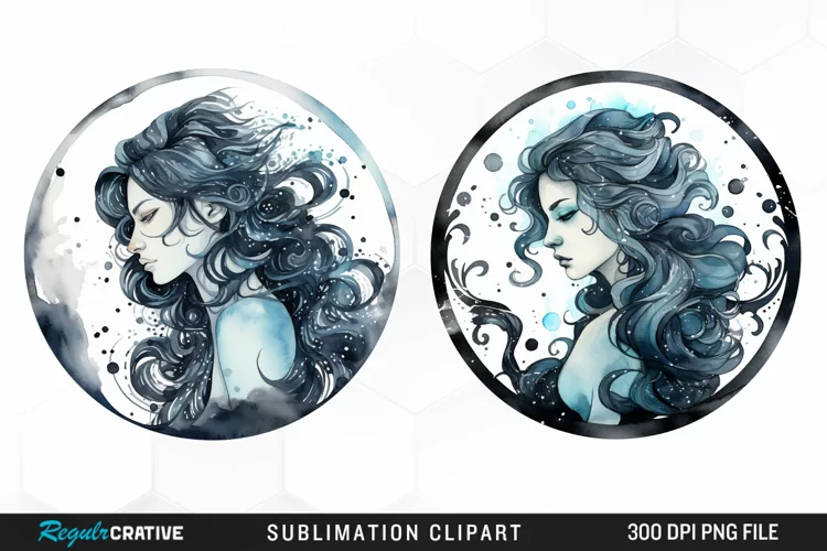 Watercolor Aquarius Zodiac Sign Clipart