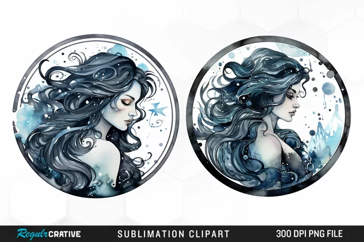 Watercolor Aquarius Zodiac Sign Clipart