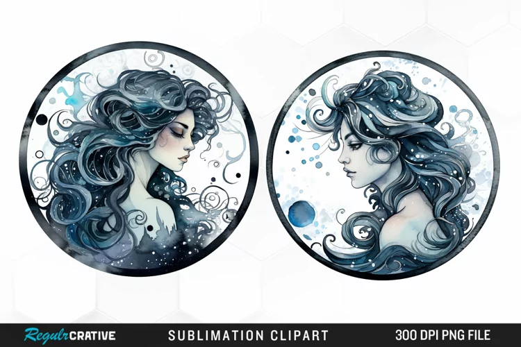 Watercolor Aquarius Zodiac Sign Clipart