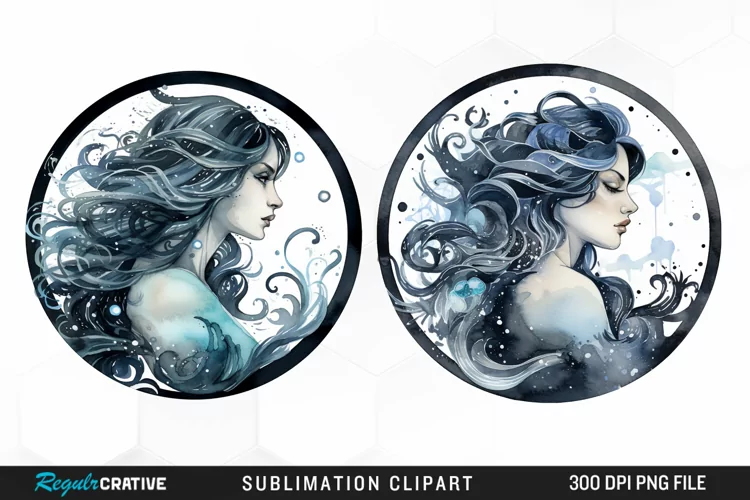 Watercolor Aquarius Zodiac Sign Clipart