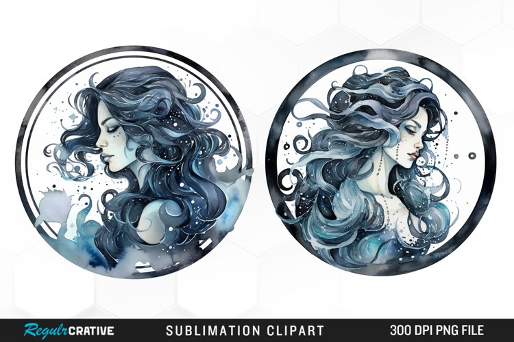 Watercolor Aquarius Zodiac Sign Clipart