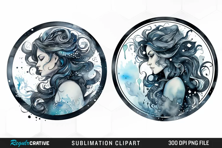 Watercolor Aquarius Zodiac Sign Clipart