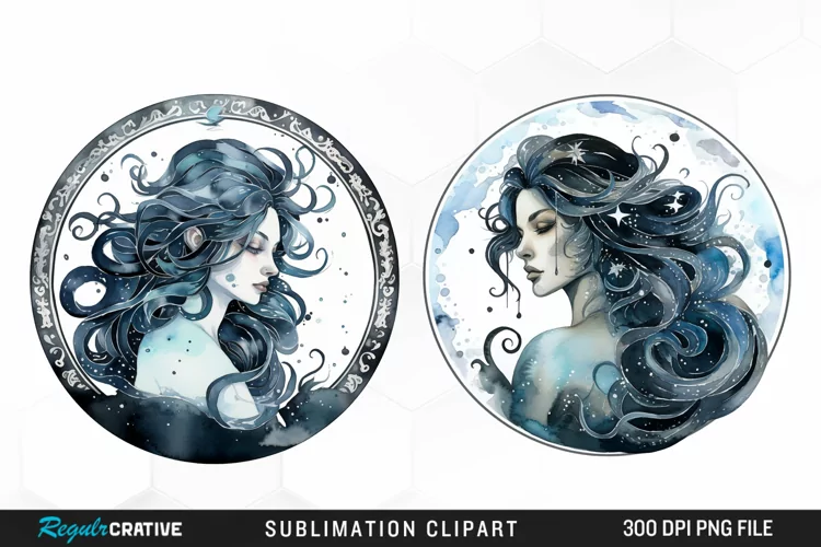Watercolor Aquarius Zodiac Sign Clipart