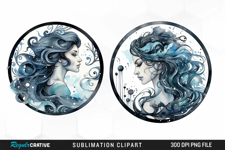Watercolor Aquarius Zodiac Sign Clipart