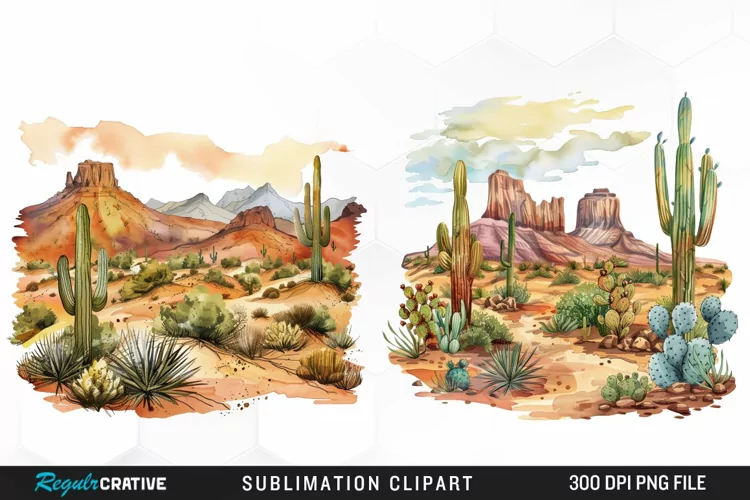 Watercolor Arid Desert Illustration Clipart