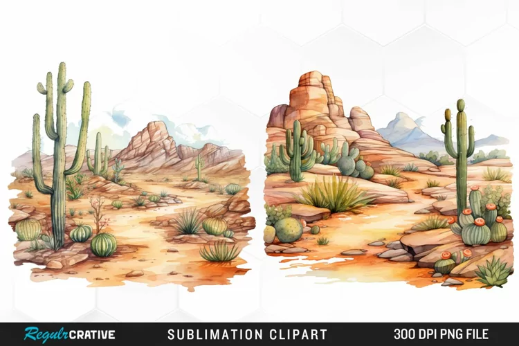 Watercolor Arid Desert Illustration Clipart