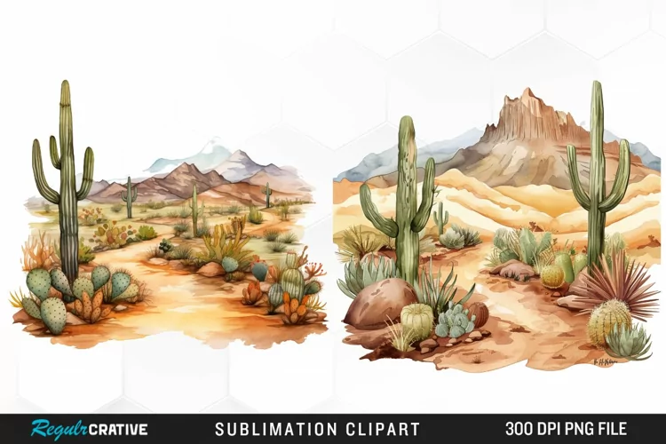 Watercolor Arid Desert Illustration Clipart