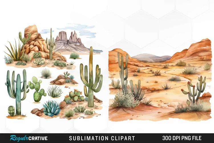 Watercolor Arid Desert Illustration Clipart