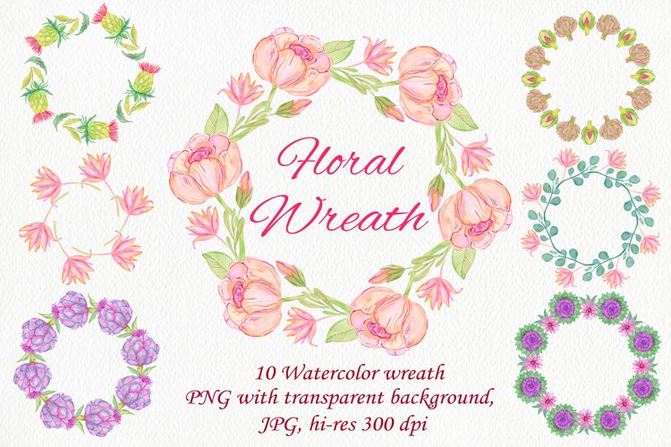 Watercolor Floral Wreath Clipart - Artichoke & Flowers example image 1