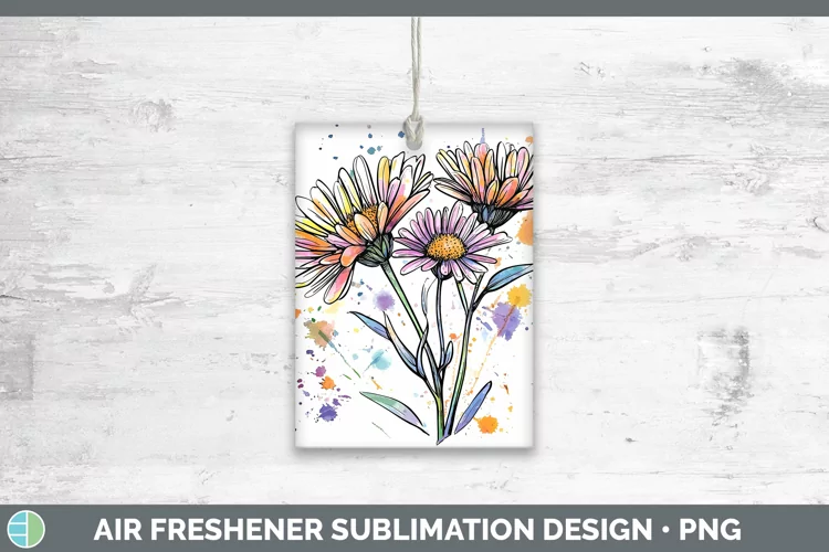 Watercolor Aster Air Freshener Sublimation Car Freshener Des