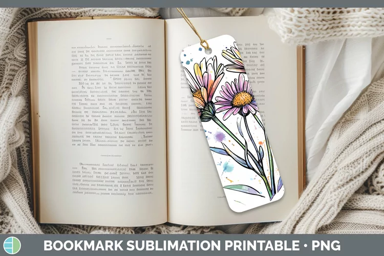 Watercolor Aster Bookmark Sublimation Printable Designs