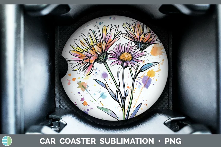 Watercolor Aster Car Coaster Sublimation Designs