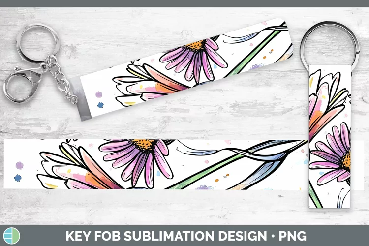 Watercolor Aster Key Fob Sublimation Wristlet Designs