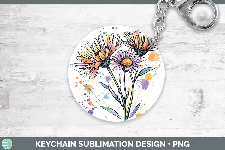 Watercolor Aster Keychain Sublimation Keyring Designs