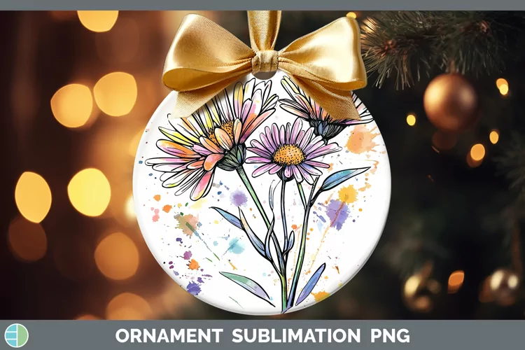 Watercolor Aster Ornament Sublimation Bauble Designs