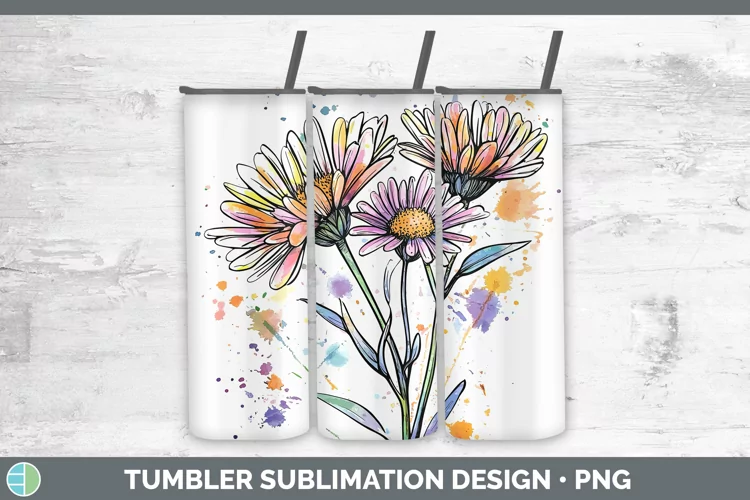 Watercolor Aster Tumbler Sublimation 20 oz Skinny Tumbler De
