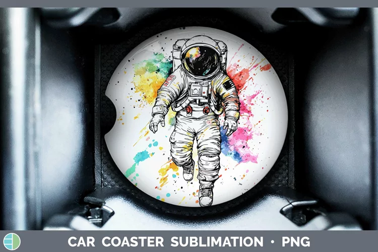 Watercolor Astronaut Car Coaster Sublimation Designs