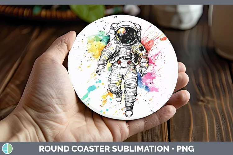 Watercolor Astronaut Round Coaster Sublimation Coaster Desig