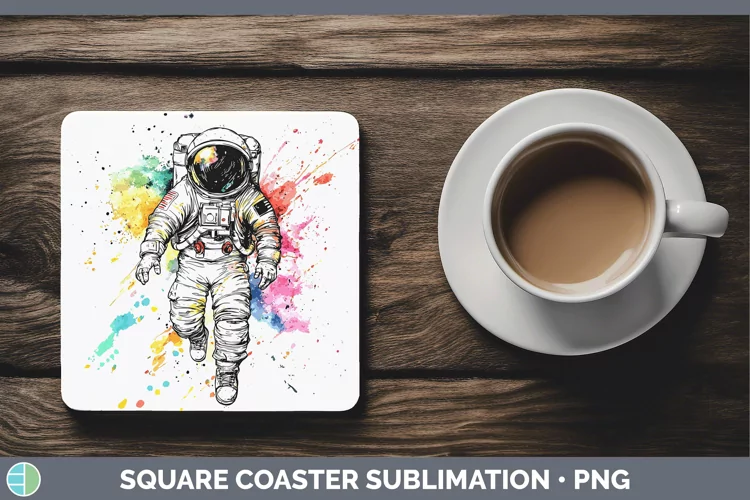 Watercolor Astronaut Square Coaster Sublimation Coaster Desi