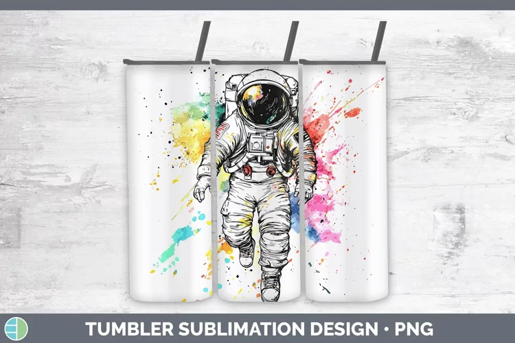 Watercolor Astronaut Tumbler Sublimation 20 oz Skinny Tumble