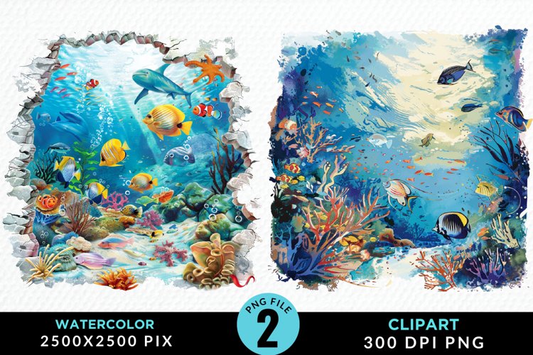 Watercolor Atlantis Sea Witch Clipart example image 1