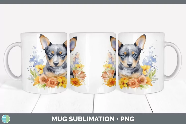 Watercolor Australian Cattle Dog Mug Wrap | Sublimation Coff