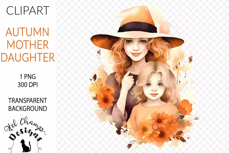 Watercolor Mother Daughter #1 | Clipart | Sublimation