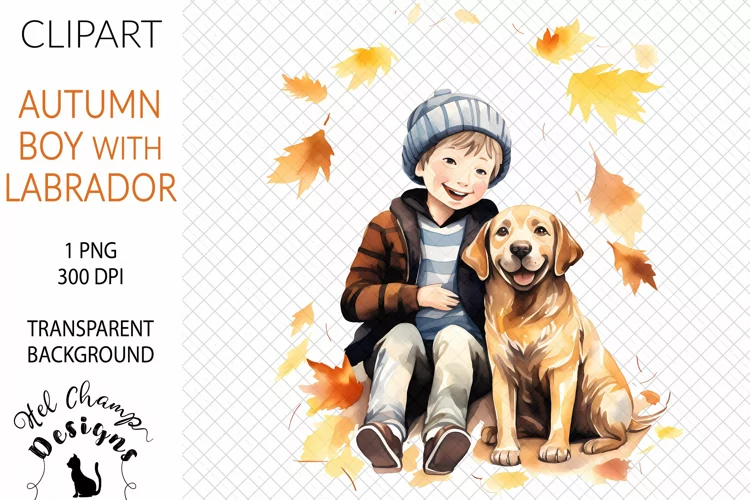 Watercolor Boy with Labrador #2 | Clipart | Sublimation
