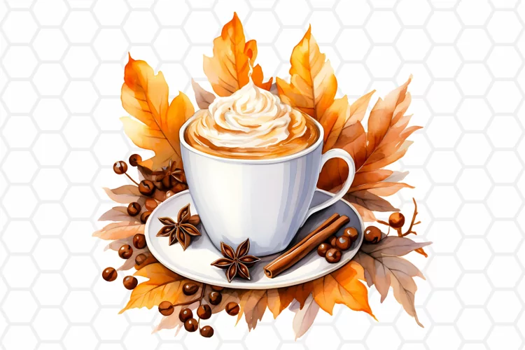 Watercolor Autumn Coffee Clipart, Fall Sublimation PNG