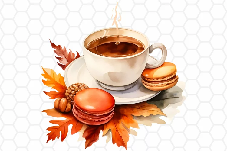 Watercolor Autumn Coffee Clipart, Fall Sublimation PNG