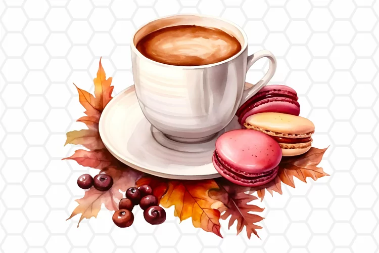 Watercolor Autumn Coffee Clipart, Fall Sublimation PNG