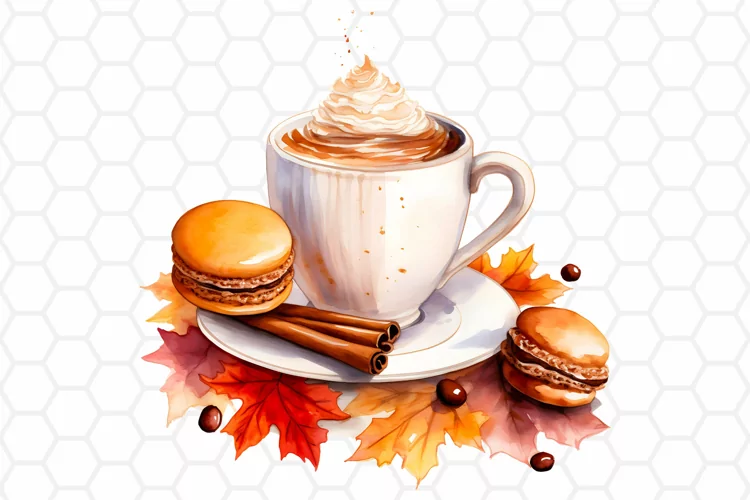 Watercolor Autumn Coffee Clipart, Fall Sublimation PNG
