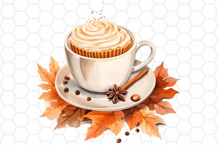 Watercolor Autumn Coffee Cupcake Clipart, Fall Sublimation