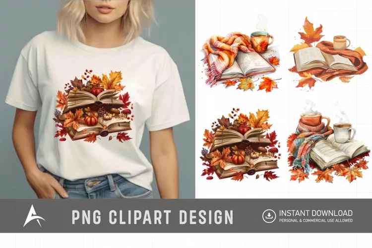 Watercolor Autumn Cozy Book Clipart