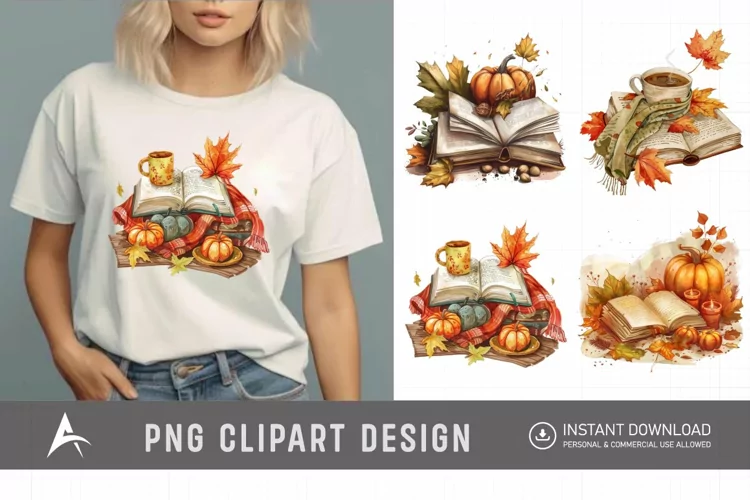 Watercolor Autumn Cozy Book Clipart