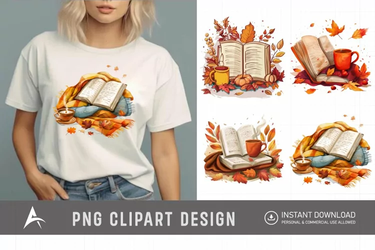 Watercolor Autumn Cozy Book Clipart
