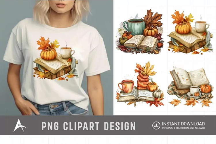 Watercolor Autumn Cozy Book Clipart