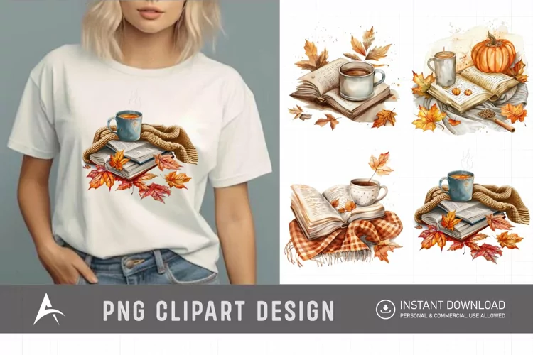 Watercolor Autumn Cozy Book Clipart
