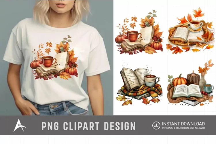 Watercolor Autumn Cozy Book Clipart