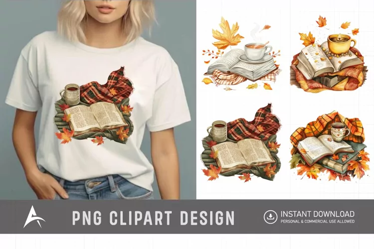 Watercolor Autumn Cozy Book Clipart