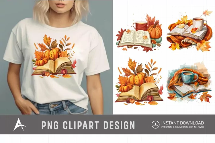 Watercolor Autumn Cozy Book Clipart