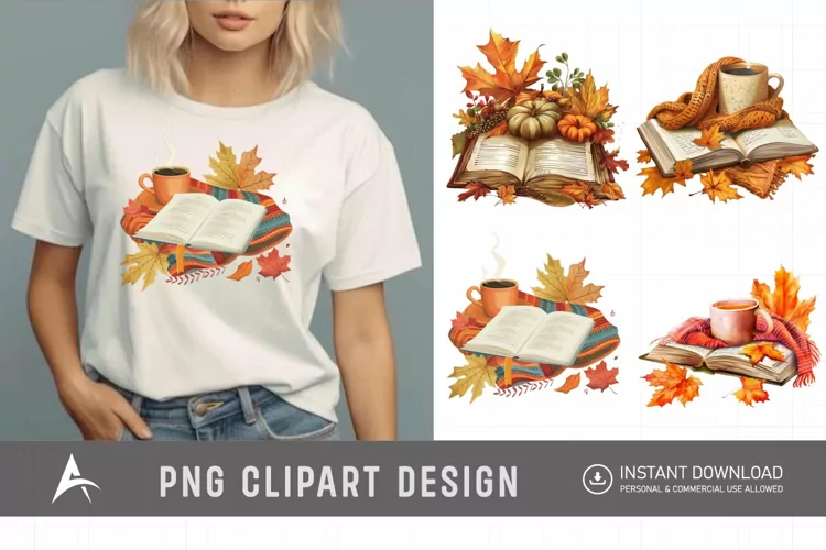 Watercolor Autumn Cozy Book Clipart