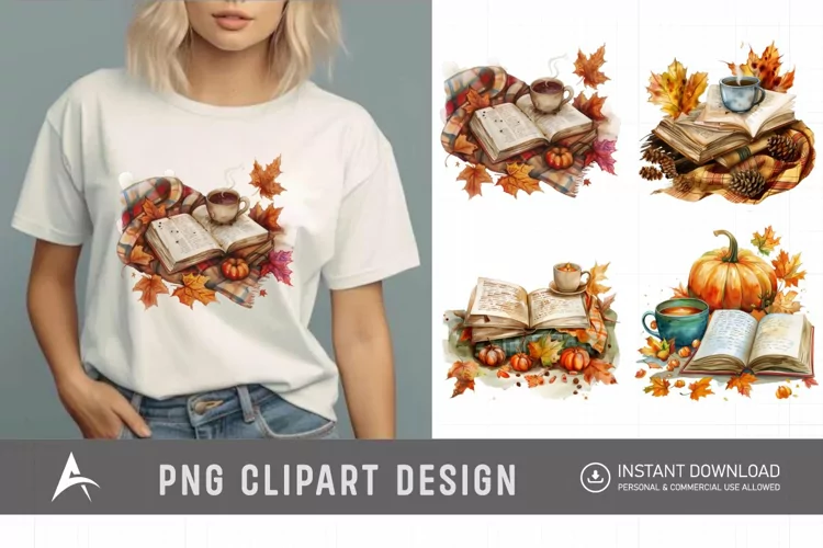Watercolor Autumn Cozy Book Clipart