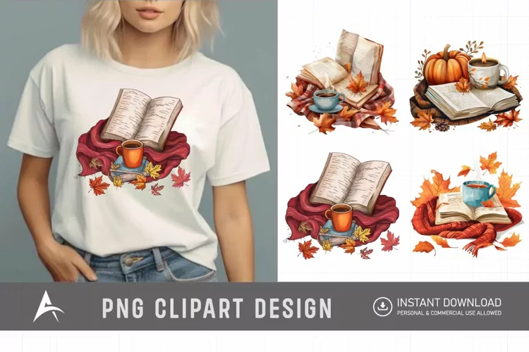 Watercolor Autumn Cozy Book Clipart