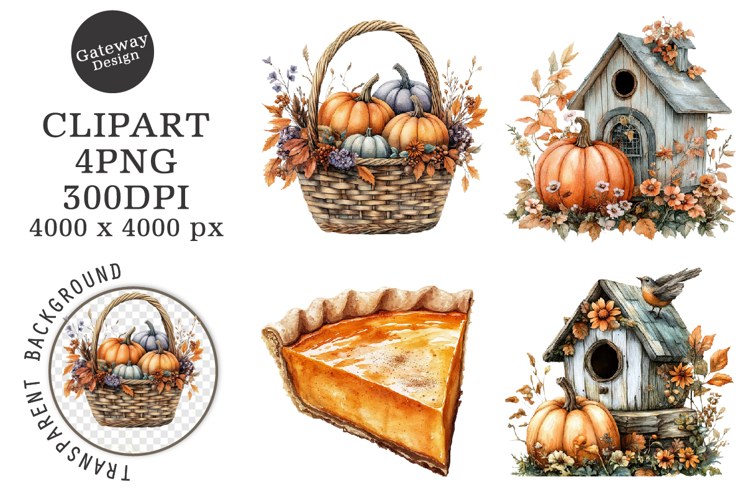 Watercolor Autumn Fall Vibes Clipart