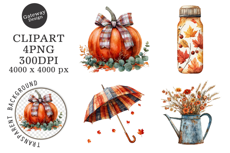 Watercolor Autumn Fall Vibes Clipart