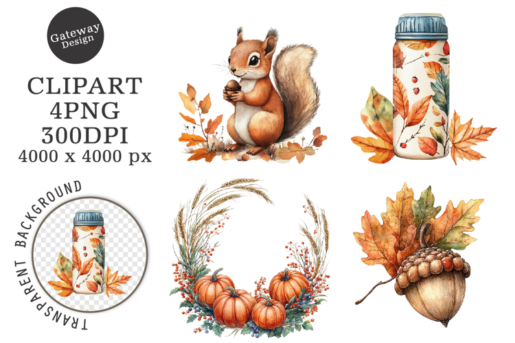 Watercolor Autumn Fall Vibes Clipart